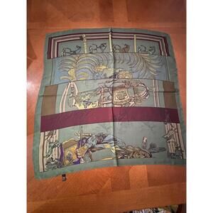 Vintage Artistic Patterned Scarf with Equestrian Design